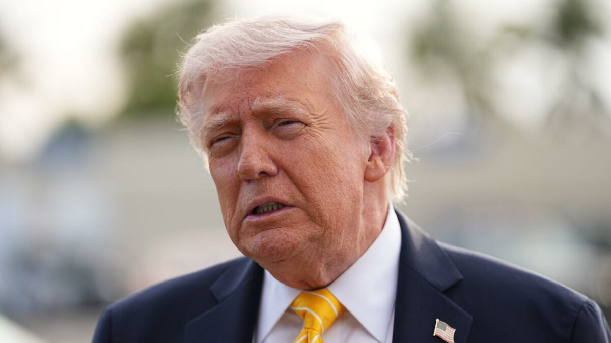 President Donald Trump talks to reporters before he boards Air Force One at Palm Beach International Airport in West Palm Beach, Fla., Saturday May 2, 2026, en route Miami.