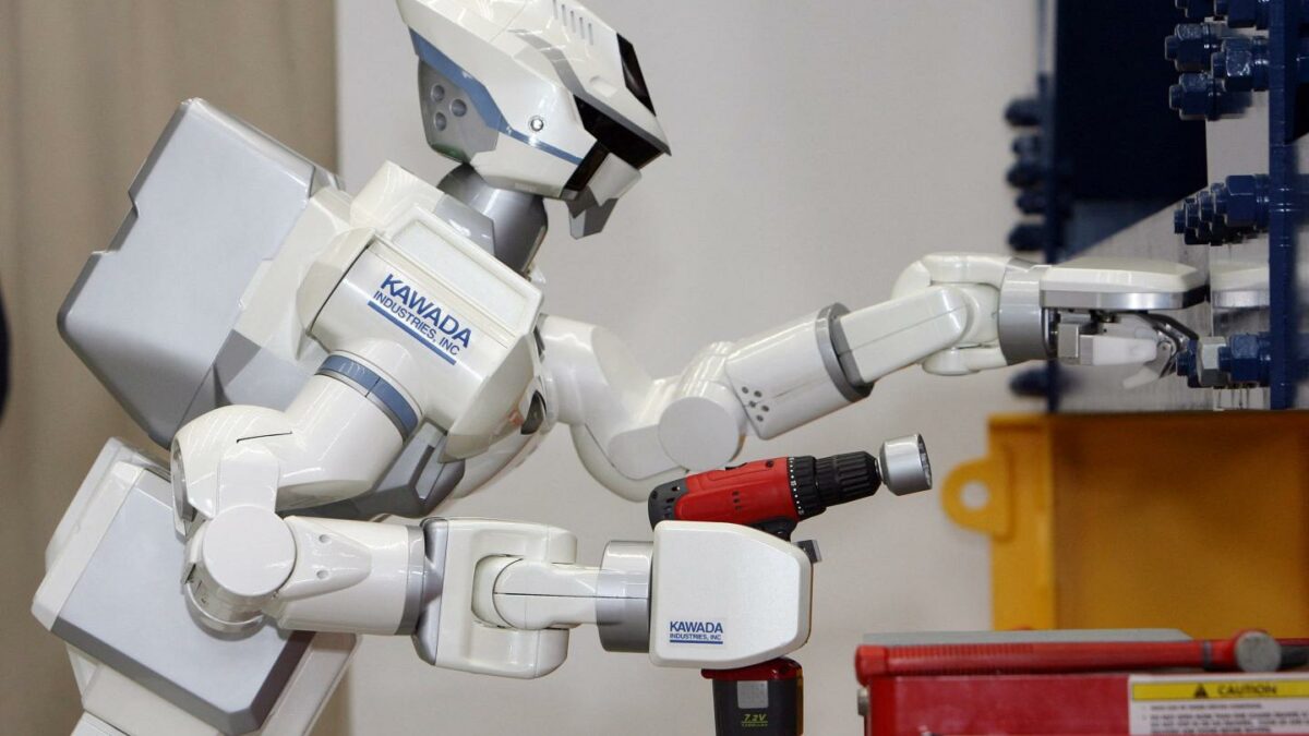 robot with drill in arm