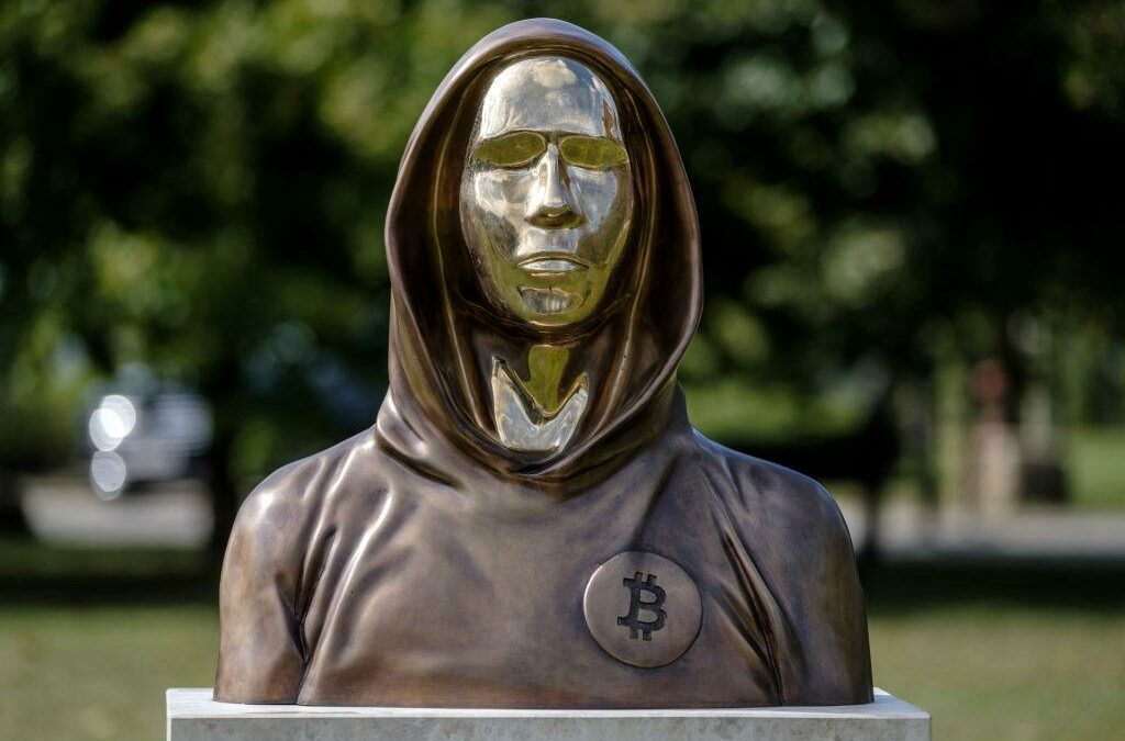 A statue of Bitcoin inventor Satoshi Nakamoto in Budapest.