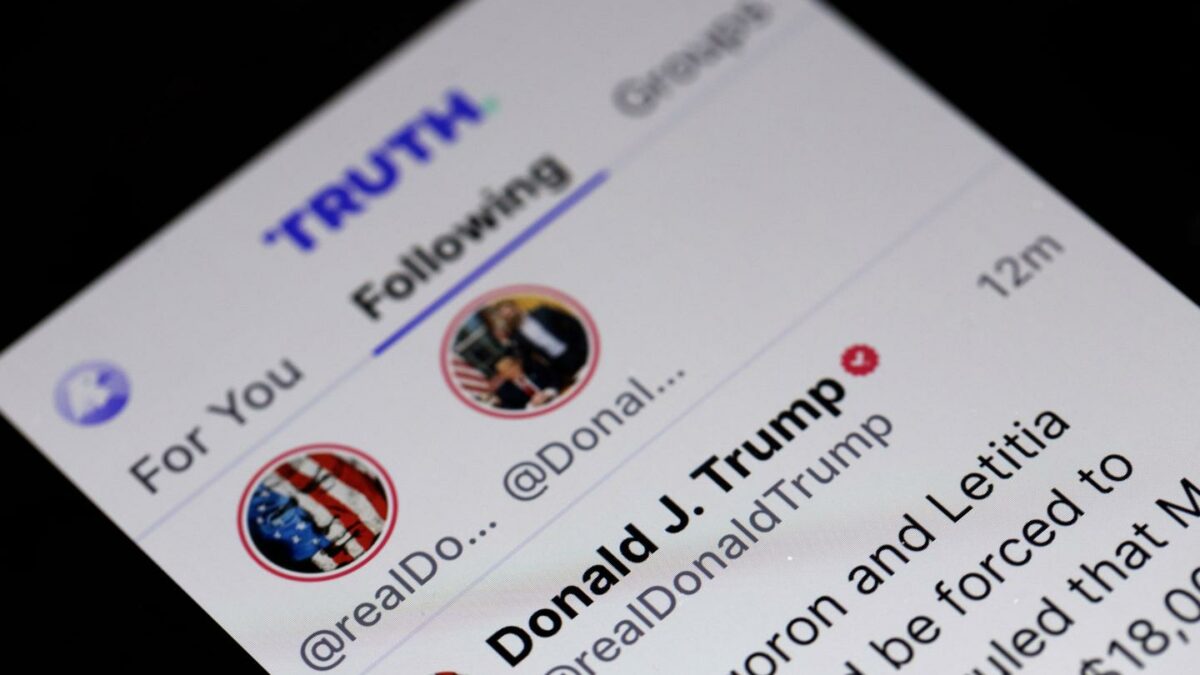 Donald Trump's social media platform Truth Social is shown on a tablet on March 25, 2024 in Chicago, Illinois.