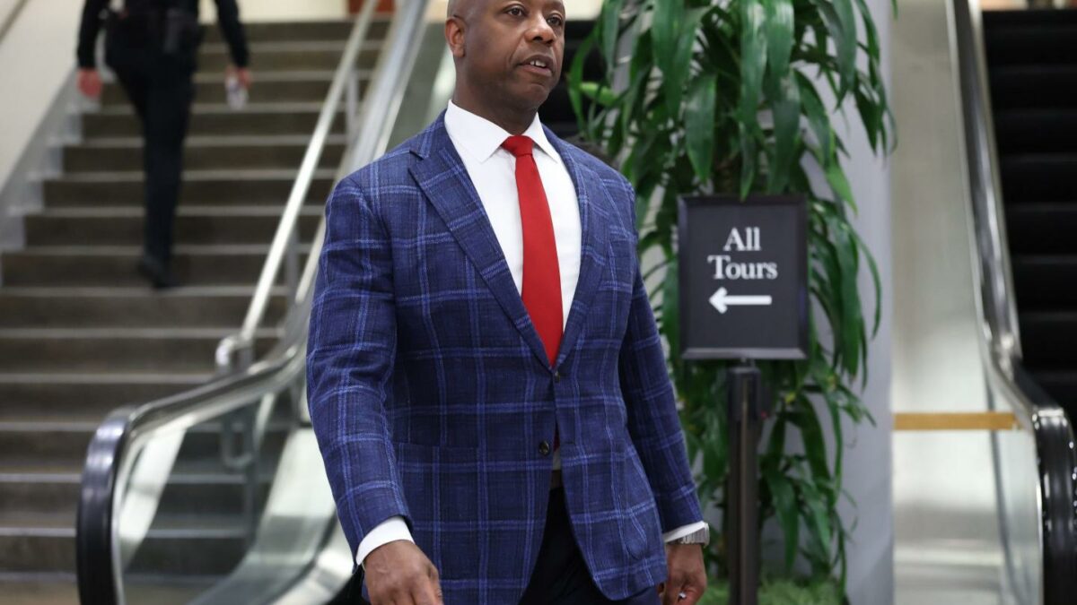 U.S. Senator Tim Scott walks in the senate subway of the U.S. Capitol